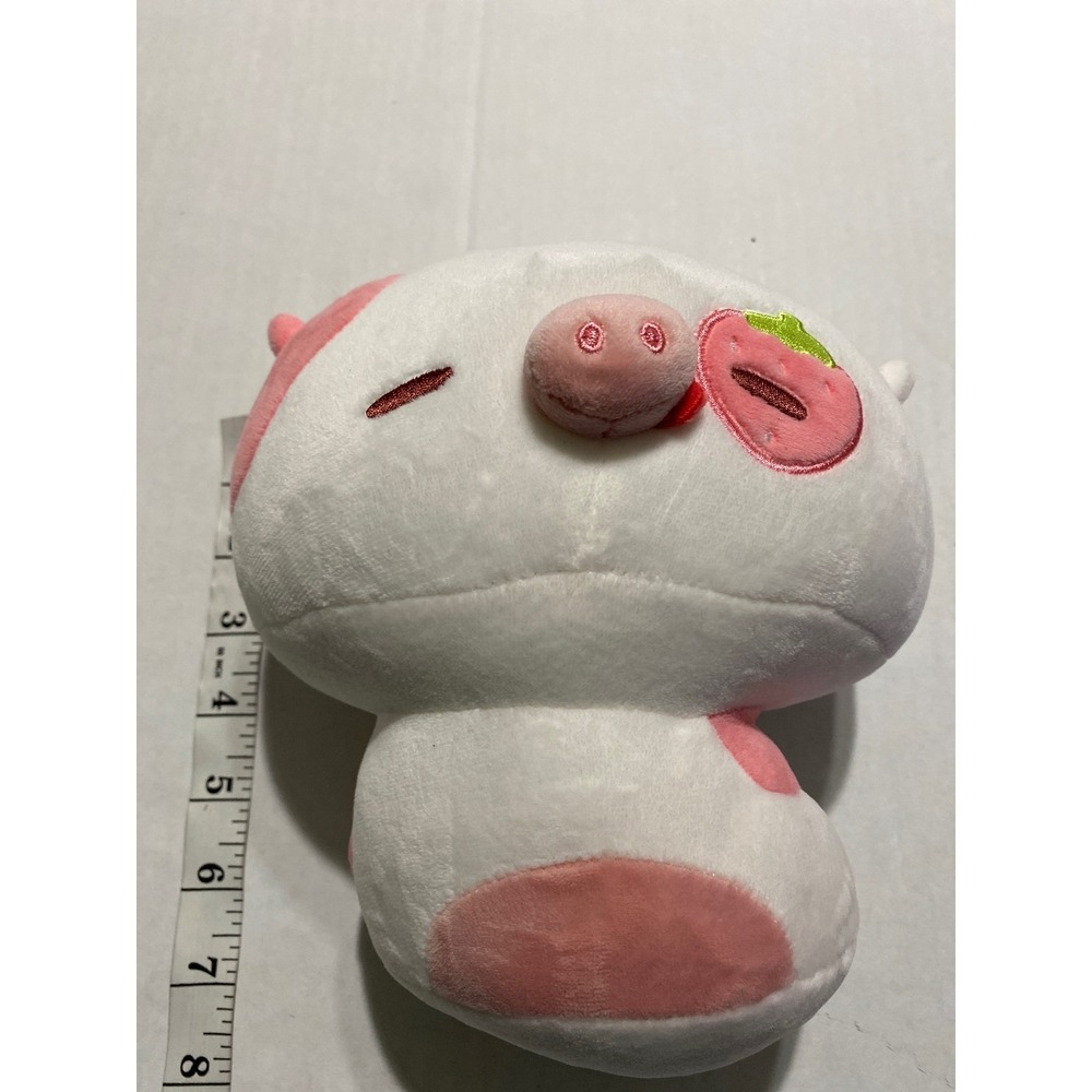 Mewaii Strawberry Cow Plush White Pink Kawaii Stuffed Animal Toy Pillow 8 Inch - Picture 4 of 8